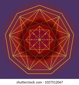 Sacred geometry vector polygon symbol on violet background. Design for logo, game, cover, card.