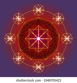 Sacred geometry vector polygon symbol on purple gradient background. Design for logo, game, cover, card.