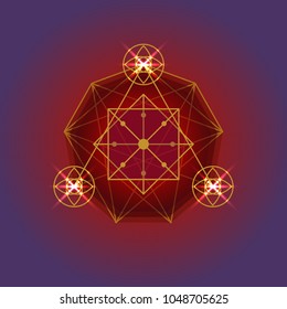 Sacred geometry vector polygon symbol on violet background. Design for logo, game, cover, card.