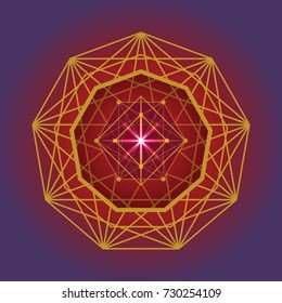 Sacred geometry vector polygon  symbol on purple background. Design for logo, game, cover, card.