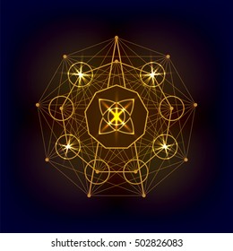 Sacred geometry vector round golden symbol. Design for logo, game, cover, card.