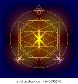 Sacred geometry vector round golden symbol. Abstract geometric elements. Design for logo, game, cover, card.