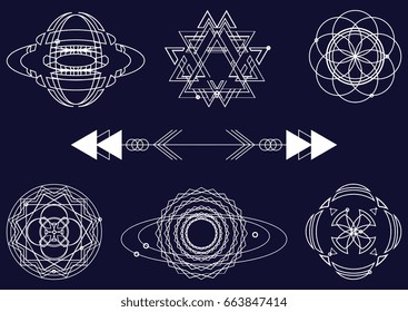 Sacred geometry. Vector set of  graphic symbols and elements. Concept of religion