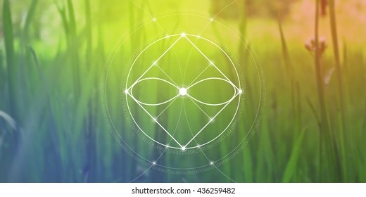 Sacred geometry web banner. Math, nature, and spirituality in nature. The formula of nature. There is no beginning and no end of the Universe, and no beginning and no end of the Life and the Bliss.