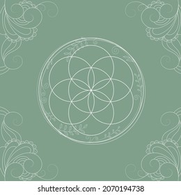 Sacred geometry zentangle inspired design template with oriental tribal ornaments. Flower of life ornamental new age art.
