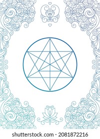 Sacred geometry zentangle inspired design template with oriental tribal ornaments. Merkaba ornamental new age art.