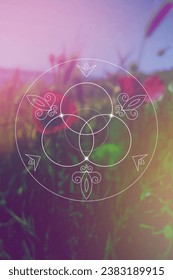 Plantilla de diseño inspirada en el zentángulo de geometría sagrada con ornamentos tribales orientales. Flor de vida arte ornamental de nueva era. Símbolo de meditación frente al fondo natural.