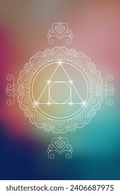 Sacred geometry zentangle inspired design template with oriental tribal ornaments. Philosopher stone ornamental new age art. 