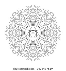 Sacred geometry zentangle inspired design template with oriental tribal ornaments. Philosopher stone ornamental new age art.  Meditation symbol in front of natural background.