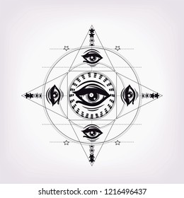 Sacred gometry. Hypnotism illustration with magic look.