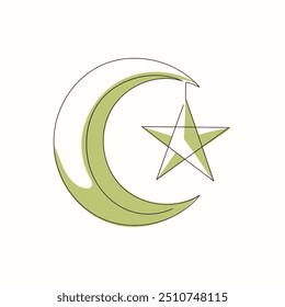 Sacred Green Islamic Symbol Line Art Illustration for Spiritual and Cultural Designs