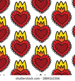 sacred heart doodle pattern, vector illustration