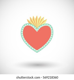 Sacred heart icon. Flat design of flaming heart with dots with round shadow. Vector illustration