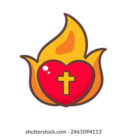 Sacred Heart of Jesus Christ. Christian religion concept design. Hand drawn clip art sticker Isolated white background. Vector art illustration