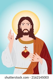 Sacred Heart of Jesus Christ, Sacred Heart hand drawn vector illustration