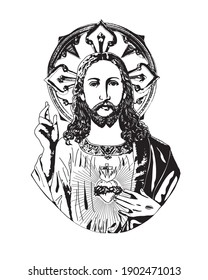 Sacred Heart of Jesus christ vectro catholic Illustration 