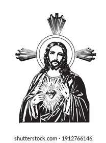 The sacred heart of Jesus Illustration catholic religious vector