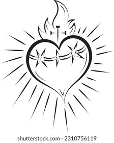 Sacred Heart Of Jesus With Rays Vector  Illustration for print or use as poster, flyer, card, tattoo or T Shirt