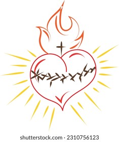Sacred Heart Of Jesus With Rays Vector  Illustration for print or use as poster, flyer, card, tattoo or T Shirt
