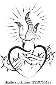 Sacred Heart Of Jesus With Rays Vector  Illustration for print or use as poster, flyer, card, tattoo or T Shirt