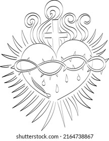 Sacred Heart Jesus Vector Illustration Drawing. Use as poster, card, flyer, Tattoo or T Shirt