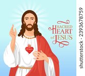 Sacred Heart of Jesus vector illustration.Jesus Christ Resurrection.
