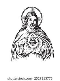 El corazón sagrado de Jesús Ilustración de Antiguas Vector religioso católico 