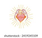 The Sacred Heart With Open Hand Christianity Logo Design Template