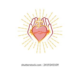 The Sacred Heart With Open Hand Christianity Logo Design Template