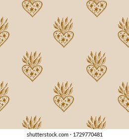 Sacred heart pattern. Trendy vintage love symbol, ornate style element. Spirituality, alchemy, magic. Vector clip art design.