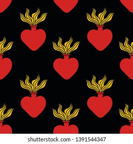 sacred heart seamless doodle pattern, vector illustration