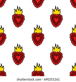 sacred heart seamless doodle pattern