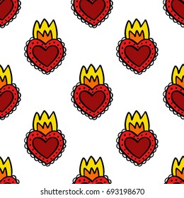 sacred heart seamless doodle pattern