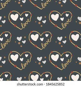 Sacred heart seamless hand drawn pattern. Boho love valentine illustration. Love fashion graphic design.