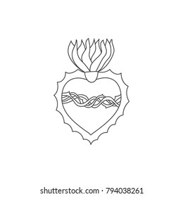 Sacred heart vector doodle illustration , hand drawn saint flaming heart with flame, sacred heart of Jesus