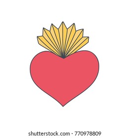 Sacred heart vector icon, Doodle illustration of hand drawn saint flaming heart isolated on the white background