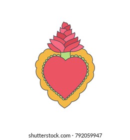 Sacred heart vector icon, Doodle illustration of hand drawn saint flaming heart isolated on the white background