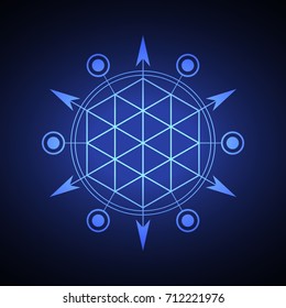 Sacred hexagonal geometry element on a blue background.