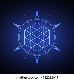 Sacred hexagonal geometry element on a blue background.