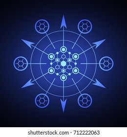 Sacred hexagonal geometry element on a blue background.