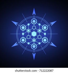 Sacred hexagonal geometry element on a blue background.