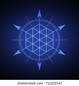 Sacred hexagonal geometry element on a blue background.