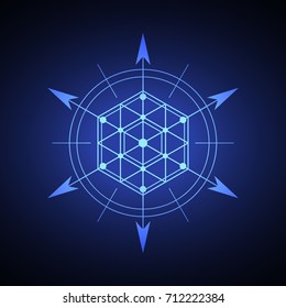 Sacred hexagonal geometry element on a blue background.