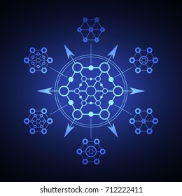 Sacred hexagonal geometry element on a blue background.