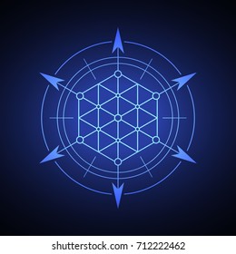 Sacred hexagonal geometry element on a blue background.