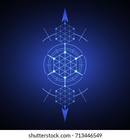 Sacred hexagonal geometry element on a blue background.