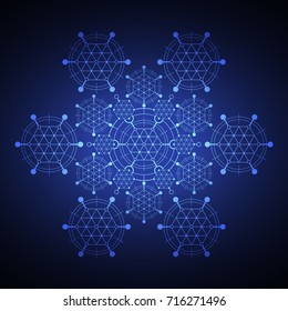 Sacred hexagonal geometry element on a blue background.