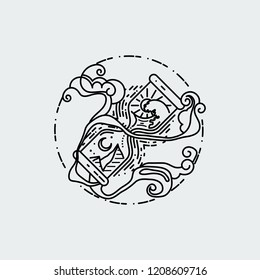 Sacred hourglass - linear design style isolated illustration. Tattoo vector concept art