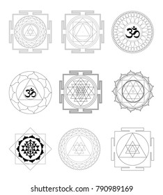 Símbolo sagrado de diagrama meditativo místico indio - Establecer Yantras vectores
