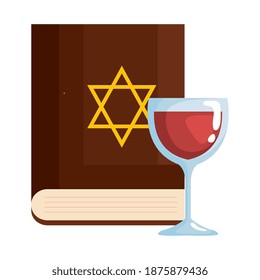 sacred judaism antique book with jewish golden star and wine cup vector illustration design